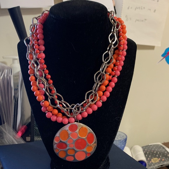 Coral & Orange Beaded Pendant Necklace - Picture 4 of 7